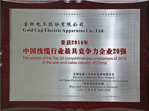 中国线缆行业最具竞争力20强